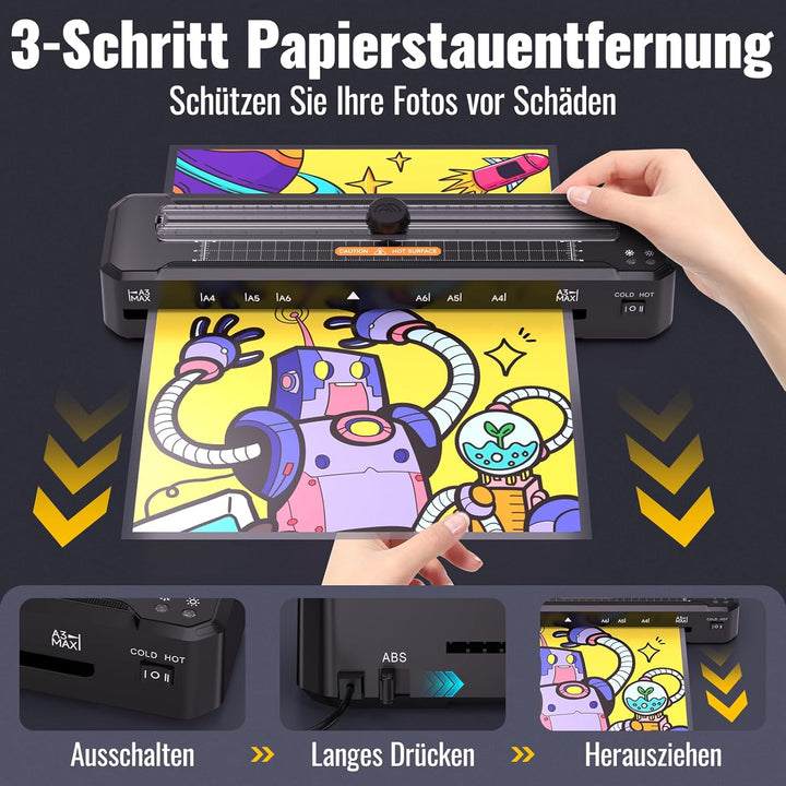 Laminiergerät A3 für A3 A4 A5 A6 A7 mit 50 Laminierfolien, Heiss und Kalt Laminiermaschinen mit Papi