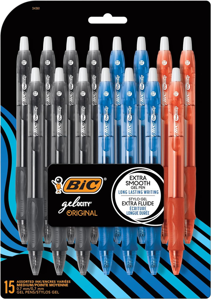 BIC Velocity Gel Retractable Pen, 0.7mm, Assorted Ink, 15 Count (RLCP151-Ast) by BIC