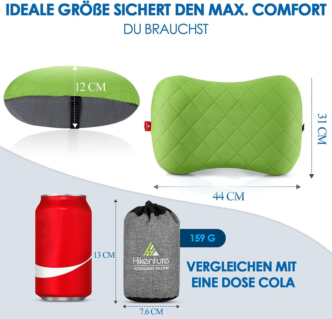 HIKENTURE Aufblasbares Camping/Reise Kissen mit Abziehbarem Kissenbezug, Ergonomisches Kopfkissen, K