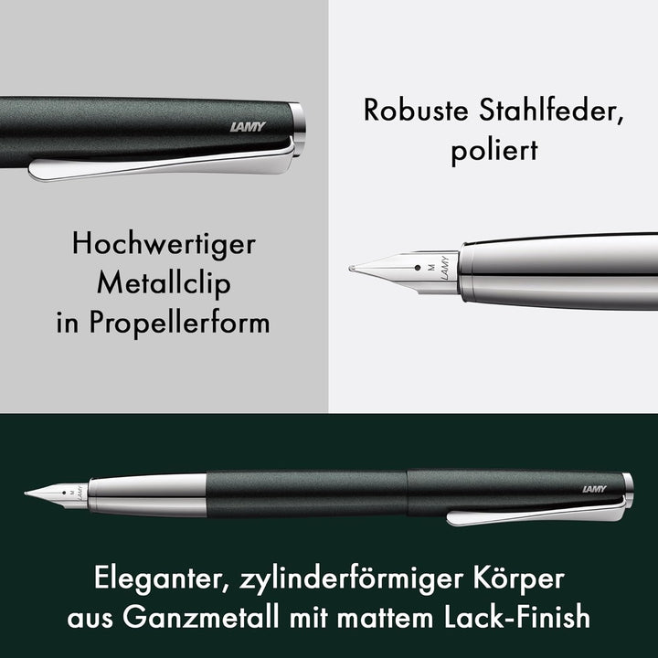 Lamy studio Füllhalter 069 - Füller aus Edelstahl in schwarz-grünem Lack-Finish mit einem polierten