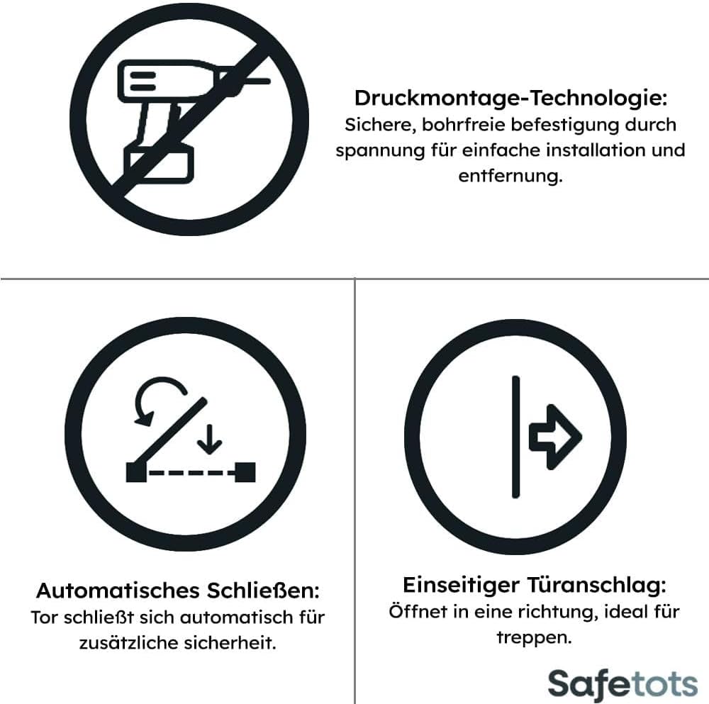 Safetots Druckmontage Selbstschliessendes Treppengitter, Extra Schmal, 61 cm - 66,5 cm, Weiss, Autom