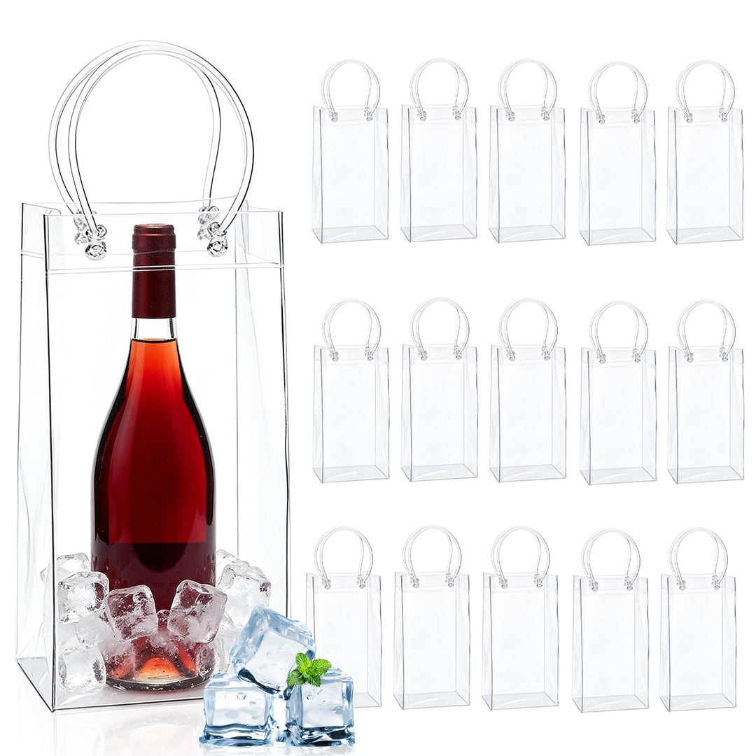 15 Stück Flaschenkühler Ice Bag: 10*25*10cm Transparent Sektkühler, PVC Eisbeutel Flaschenkühler, ,