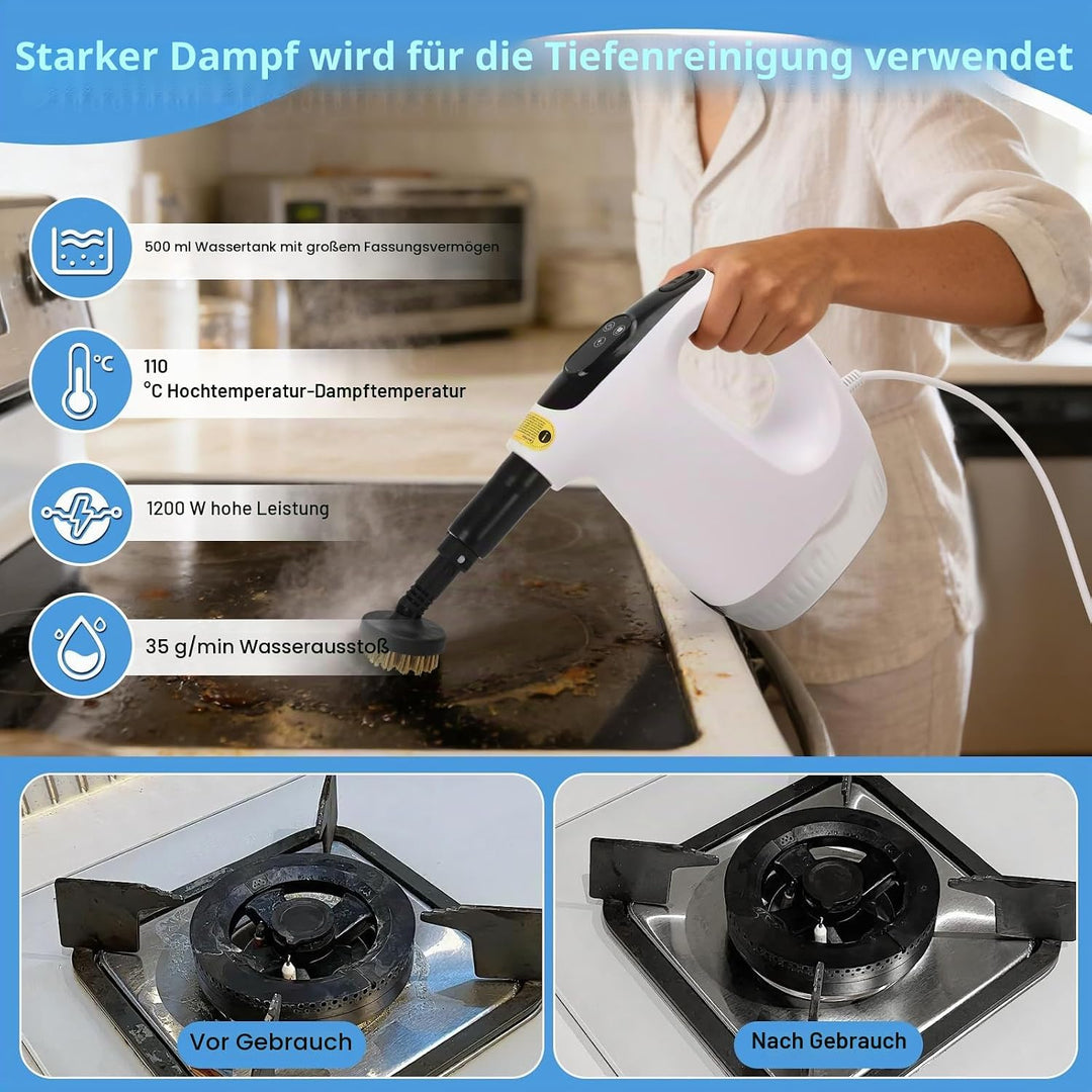 Dampfreiniger Handgerät 1200W, 2-in-1 Dampfreiniger mit Dampf Mop Funktion für Zuhause, 500ML Tank,
