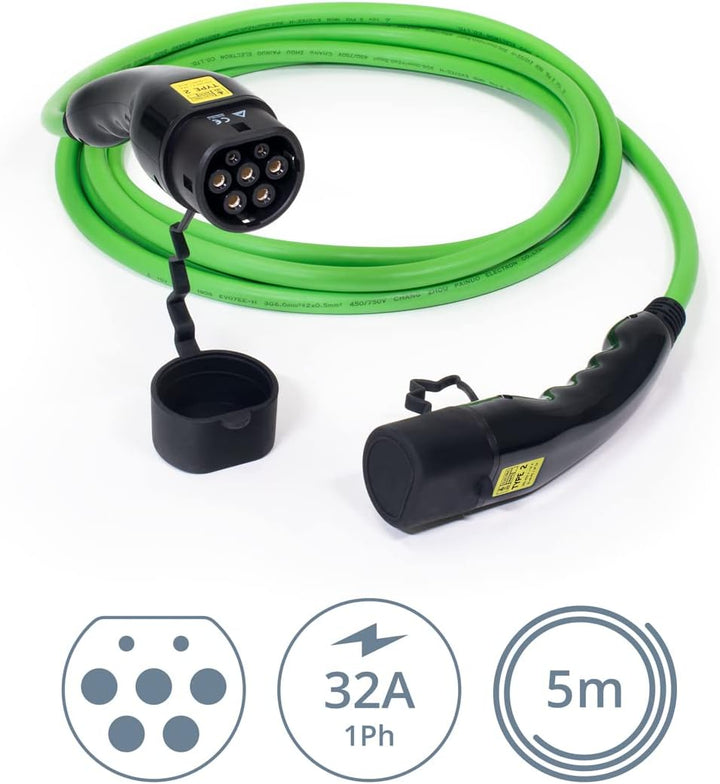 Ladekabel für Elektroauto Typ2-Typ2 32A, 1-phasig (7,4kW) Mode 3, Glatte Ausführung, 5 Meter Kabel 5