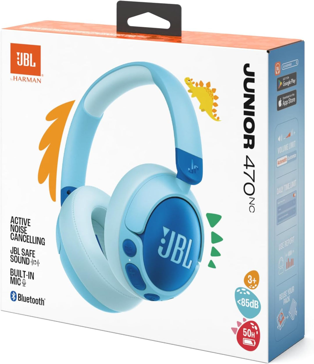 JBL Junior 470 NC, Kabellose Over-Ear Bluetooth-Kopfhörer mit Active-Noise-Cancelling für Kinder, Mi
