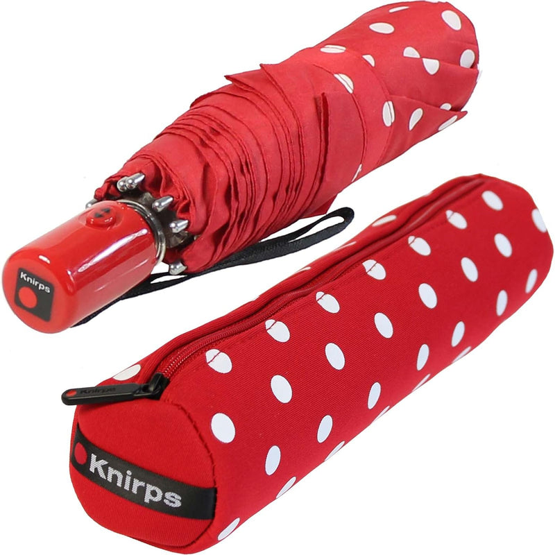 Knirps Taschenschirm Slim Duomatic Polka Dots (red-White im neopren-case), Red-white im Neopren-case