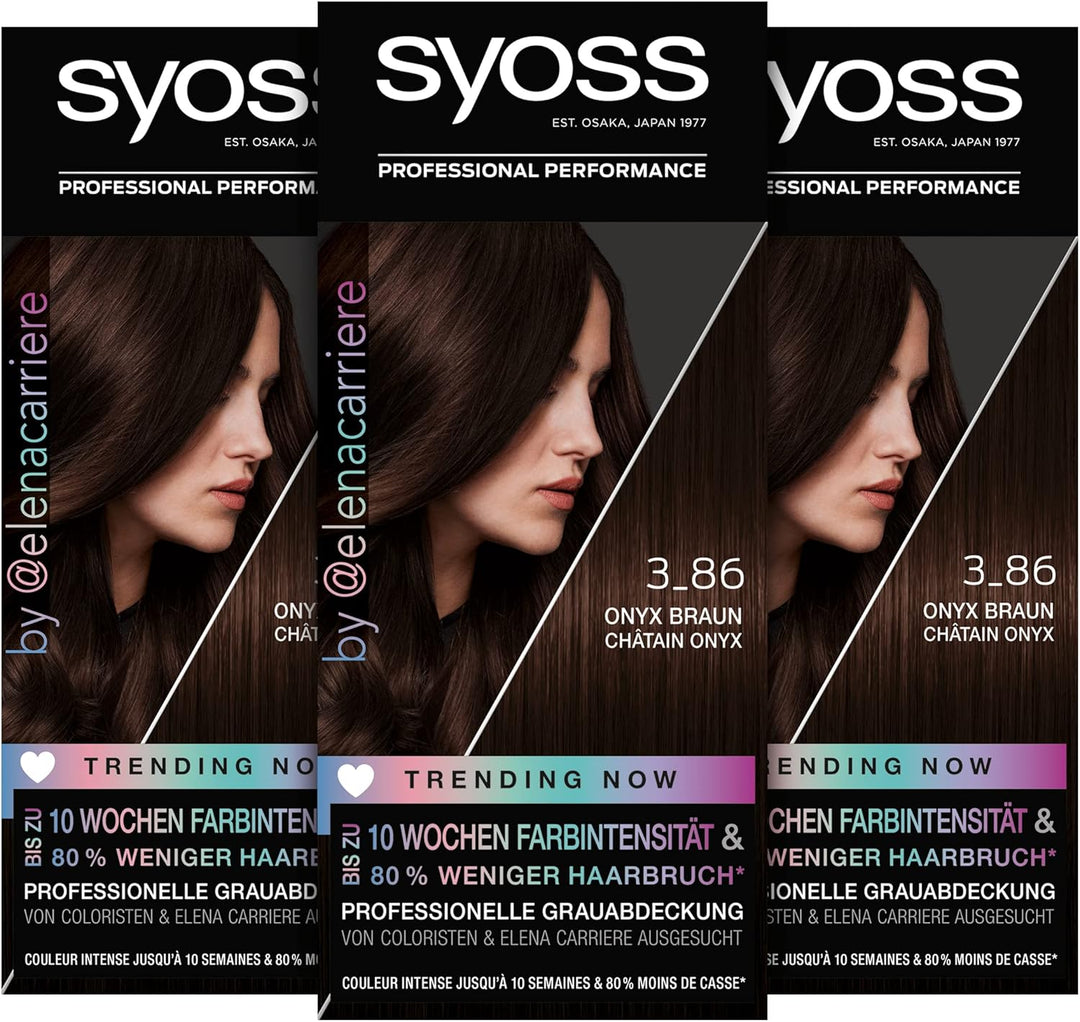 Syoss Color Coloration 3_86 Onyx Braun Trending Now Stufe 3 (3 x 115 ml), permanente Coloration für