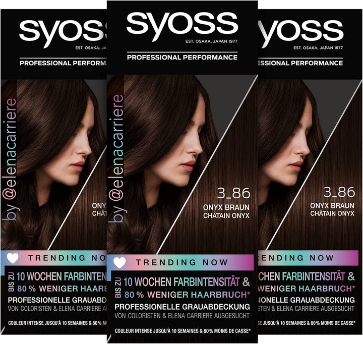 Syoss Color Coloration 3_86 Onyx Braun Trending Now Stufe 3 (3 x 115 ml), permanente Coloration für