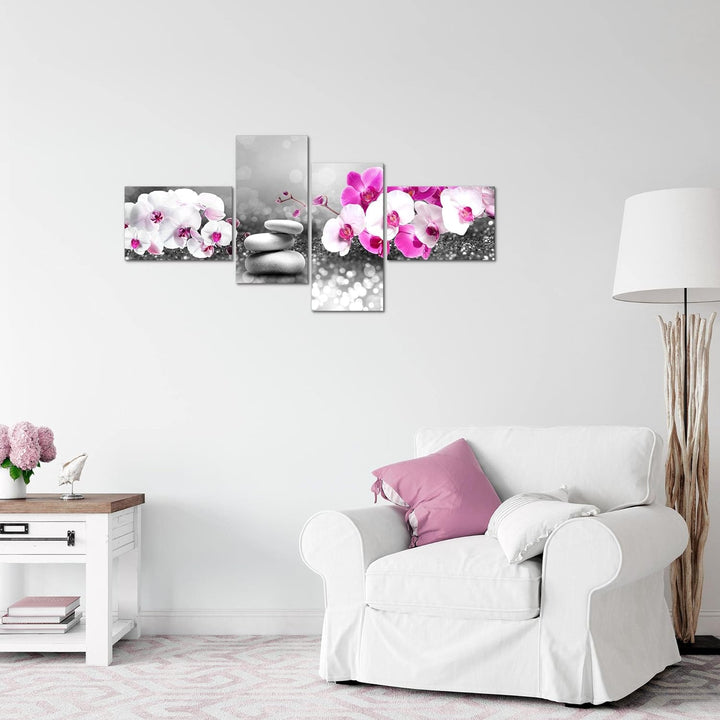 Runa Art Bild Modern Blumen Orchidee - Made in Germany - Wandbilder Feng Shui Grau Rosa 4 Teilig 035