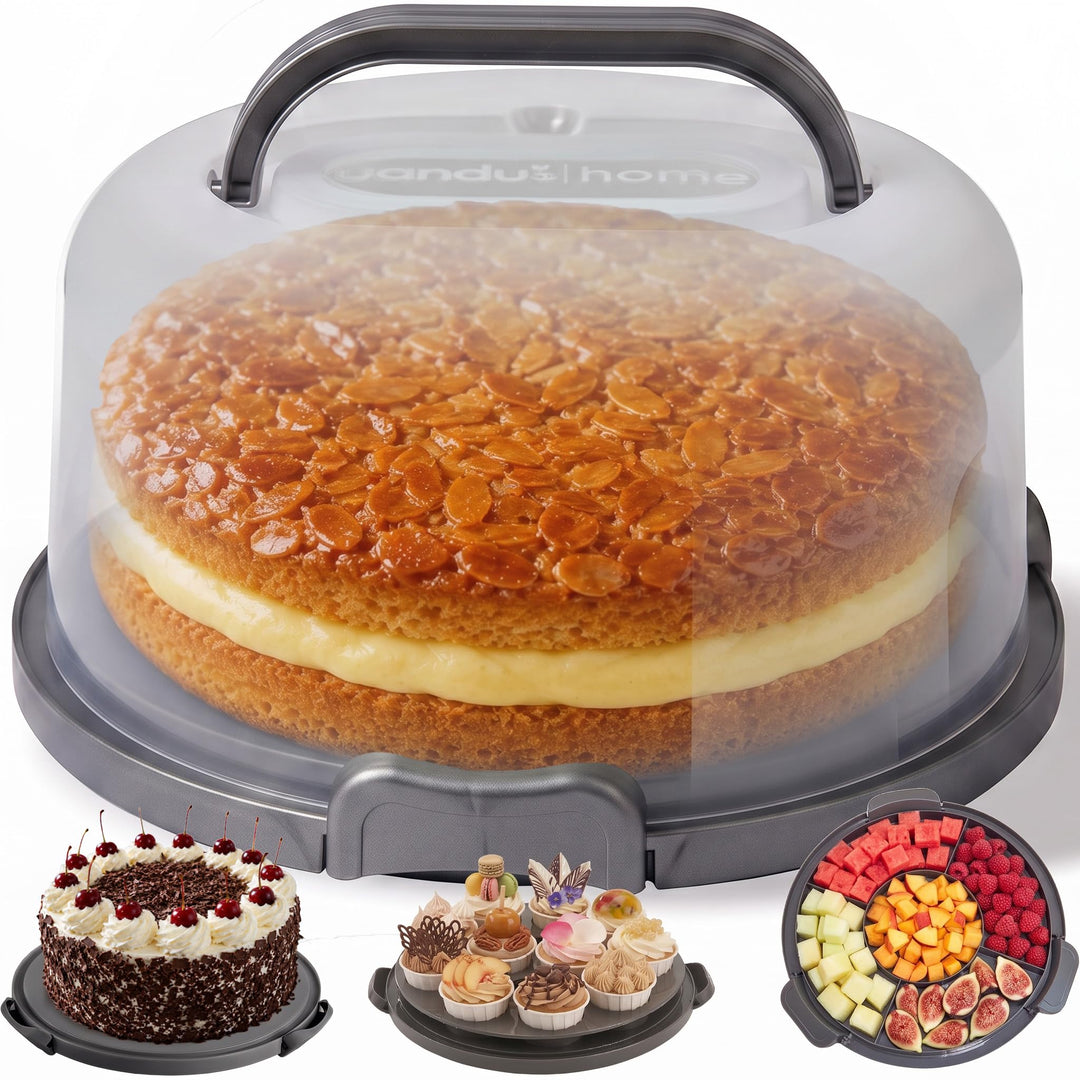 uandu Kuchen Transportbox rund, Tortentransportbox mit Haube und Griff. Box mit Deckel, Aufbewahrung