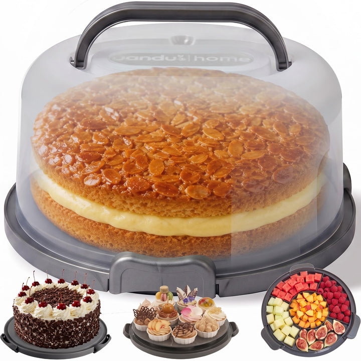 uandu Kuchen Transportbox rund, Tortentransportbox mit Haube und Griff. Box mit Deckel, Aufbewahrung