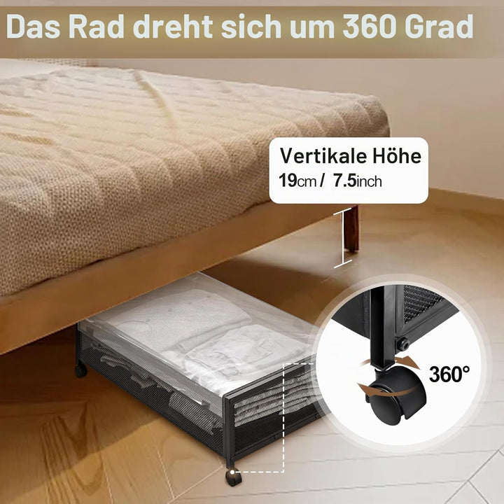 SPECILITE Unterbett-Aufbewahrungsbehälter auf Rädern, 2 Pack Rollende Unterbett-Metallbehälter mit D