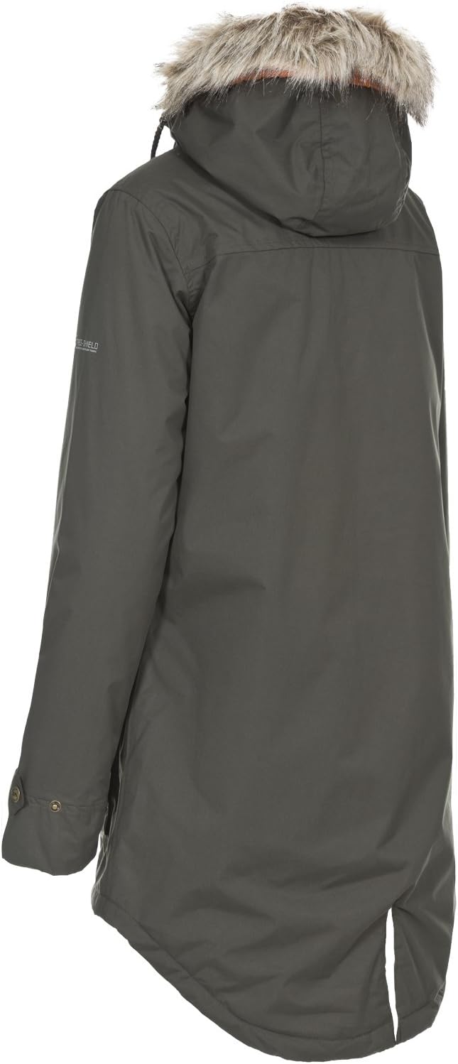 Trespass Clea, Wasserdichte Jacke mit Einrollbarer Kapuze für Damen XXL dunkles kaki, XXL dunkles ka