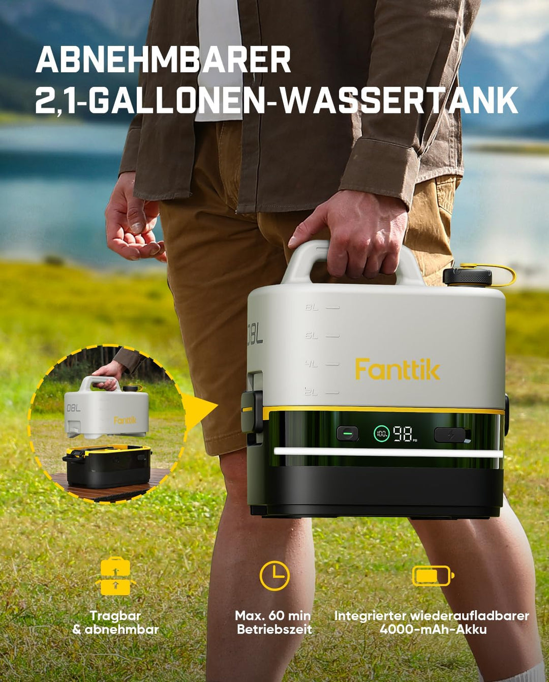 Fanttik NB10 Nano tragbarer Akku-Drucksprüher, 2,1-Gallonen-Tank, 72-98 PSI, HD-LED-Display, 4000mAh