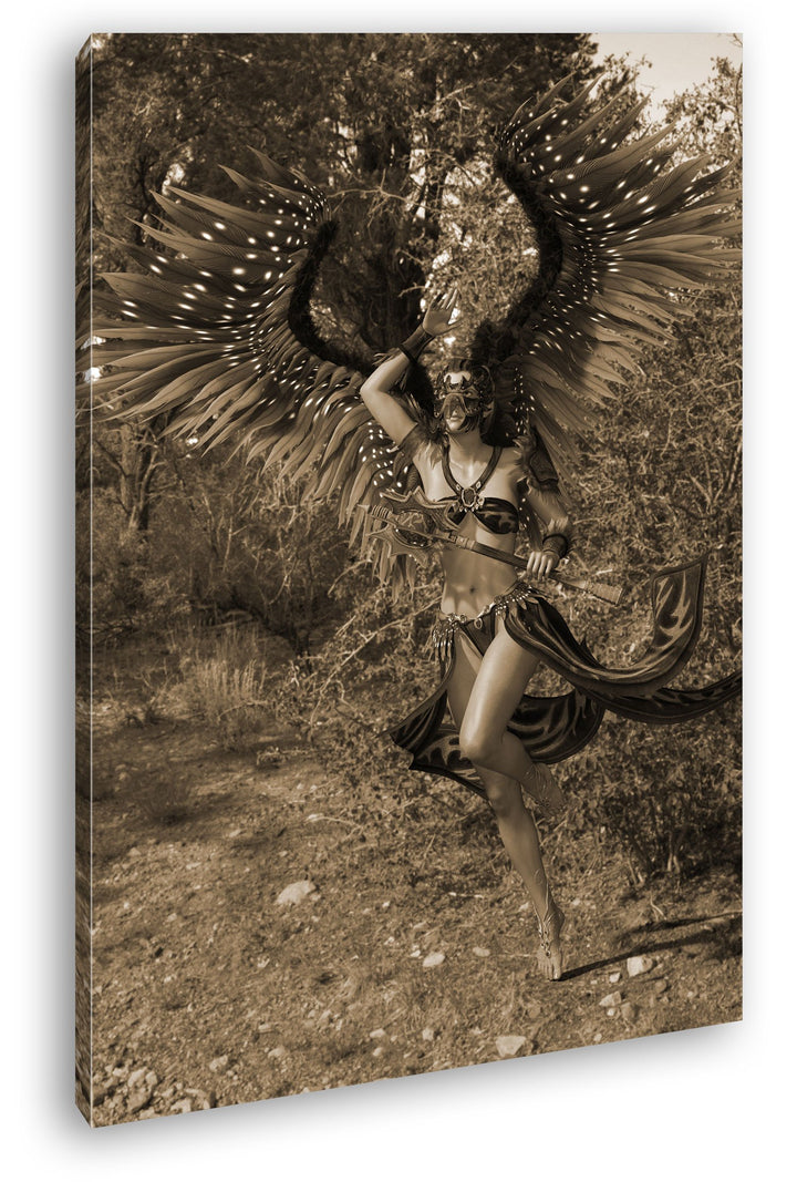 deyoli Feen Kriegerin Format: 80x60 Effekt: Sepia als Leinwand, Motiv fertig gerahmt auf Echtholzrah