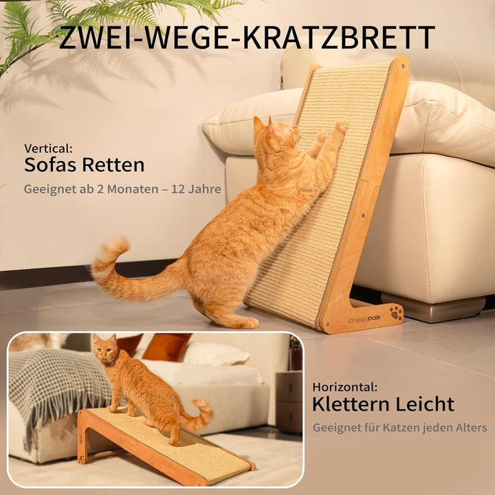 CheerPals Dual-Use Sisal Kratzbrett Katzen- Large 63cm H, Massivholz Buche &amp; Natürliche Sisal Kratzs
