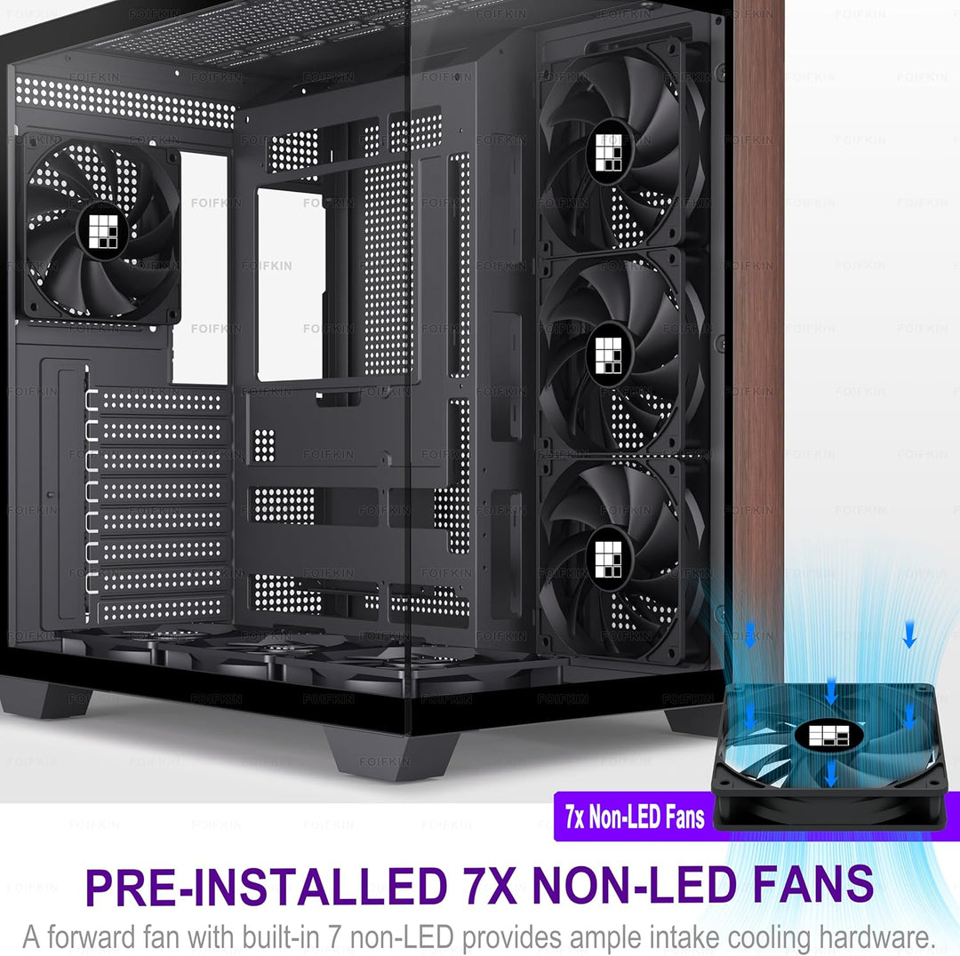 FOIFKIN M9 PC Gehäuse - Walnuss-Frontblende,Vorinstallierte 7 ohne RGB-Lüfter, ATX Mid-Tower Gaming