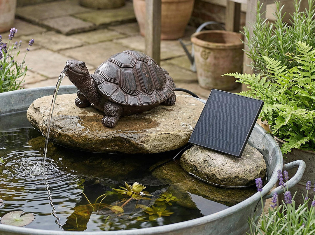 Wasserspeier Solar mit Pumpe – Teichfigur Schildkröte mit Solarpumpe &amp; Wasserspiel – Gartendeko aus