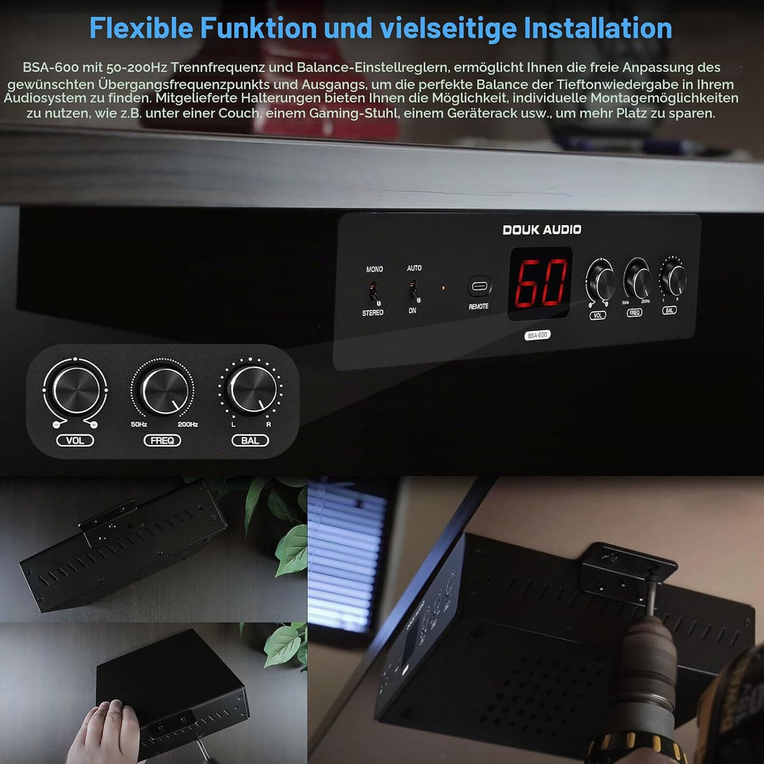 Douk Audio BSA-600 230W Stereo/Mono Brücken Bass Shaker Verstärker, Subwoofer Power Amplifier für Tr