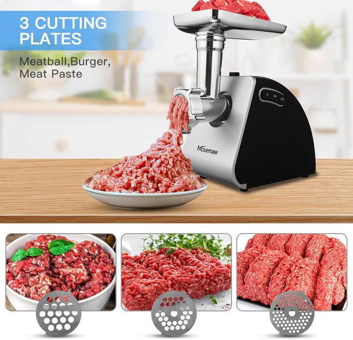 Elektrischer Fleischwolf 2000W | Profi Wurstmaschine mit Wurstfüller, Keksaufsatz & Kibbe-Aufsatz,3