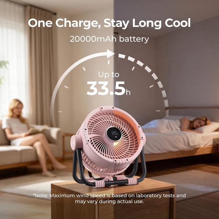 BougeRV F01 Camping Ventilator Akku 33,5 Std. Metallständer 5,4 m/s Rosa, Rosa