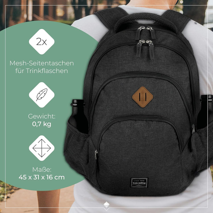 Travelite BASICS Rucksack aus wasserfestem Material, Schulrucksack & Rucksack Handgepäck mit Laptop