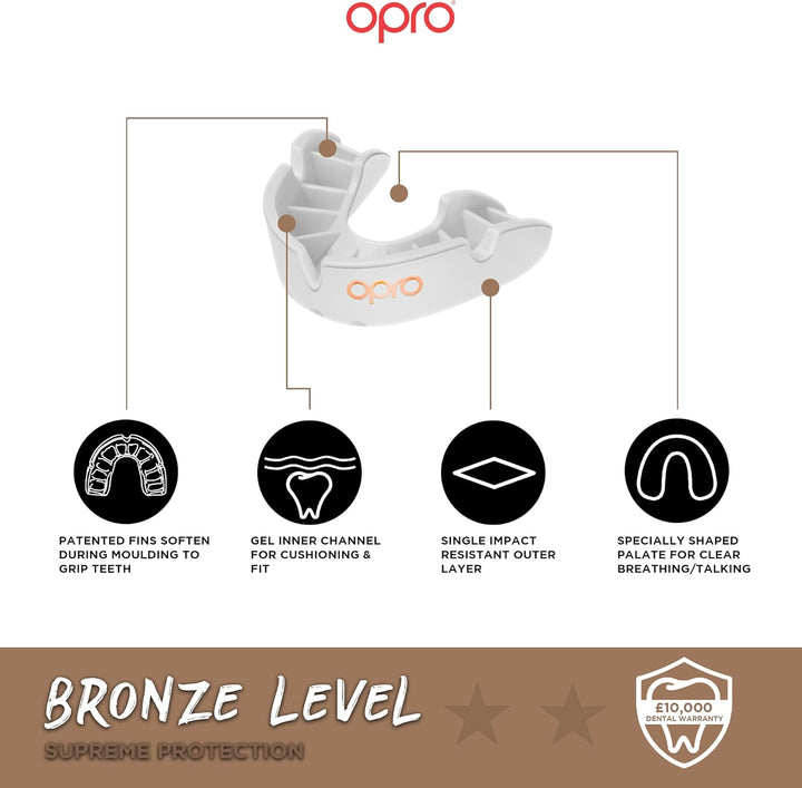 OPRO UFC Mundschutz für MMA, BJJ, Boxen und andere Kampfsportarten Bronze Junior Weiss, Bronze Junio