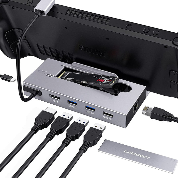 Steam Deck Dock, 7-in-1 Steam Deck Docking Station mit M.2 NVME SSD Gehäuse,HDMI 2.0 4K@60Hz,PD 100W