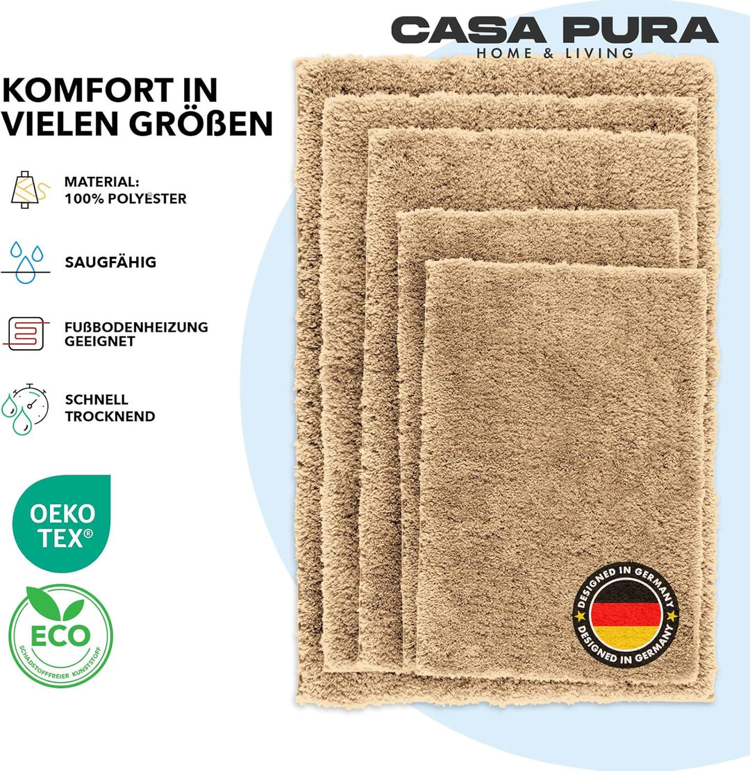 casa pura Badematte beige weicher, Flauschiger Badezimmerteppich in Shaggy Optik, Badvorleger rutsch