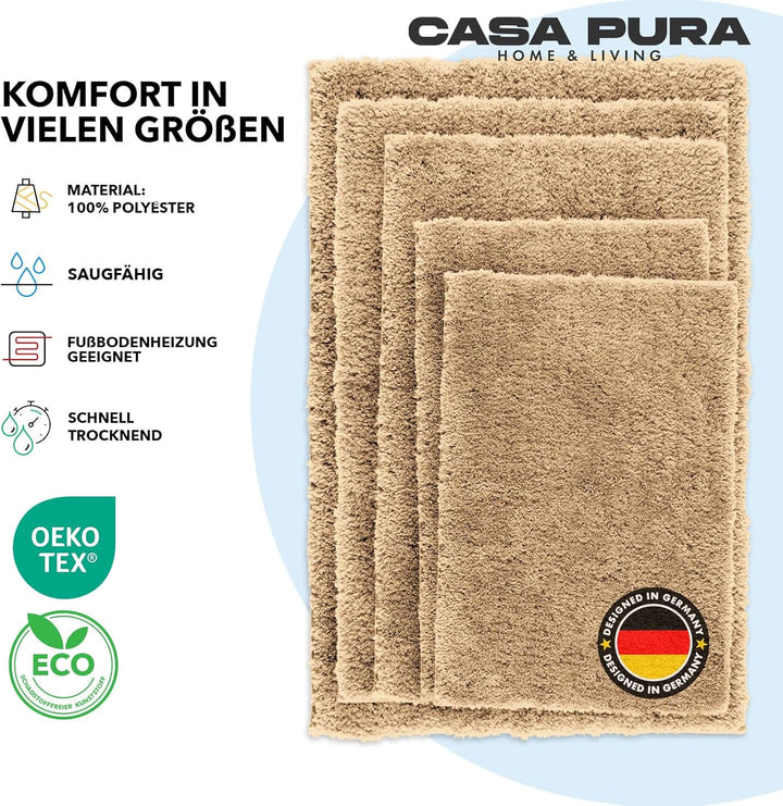 casa pura Badematte beige weicher, Flauschiger Badezimmerteppich in Shaggy Optik, Badvorleger rutsch