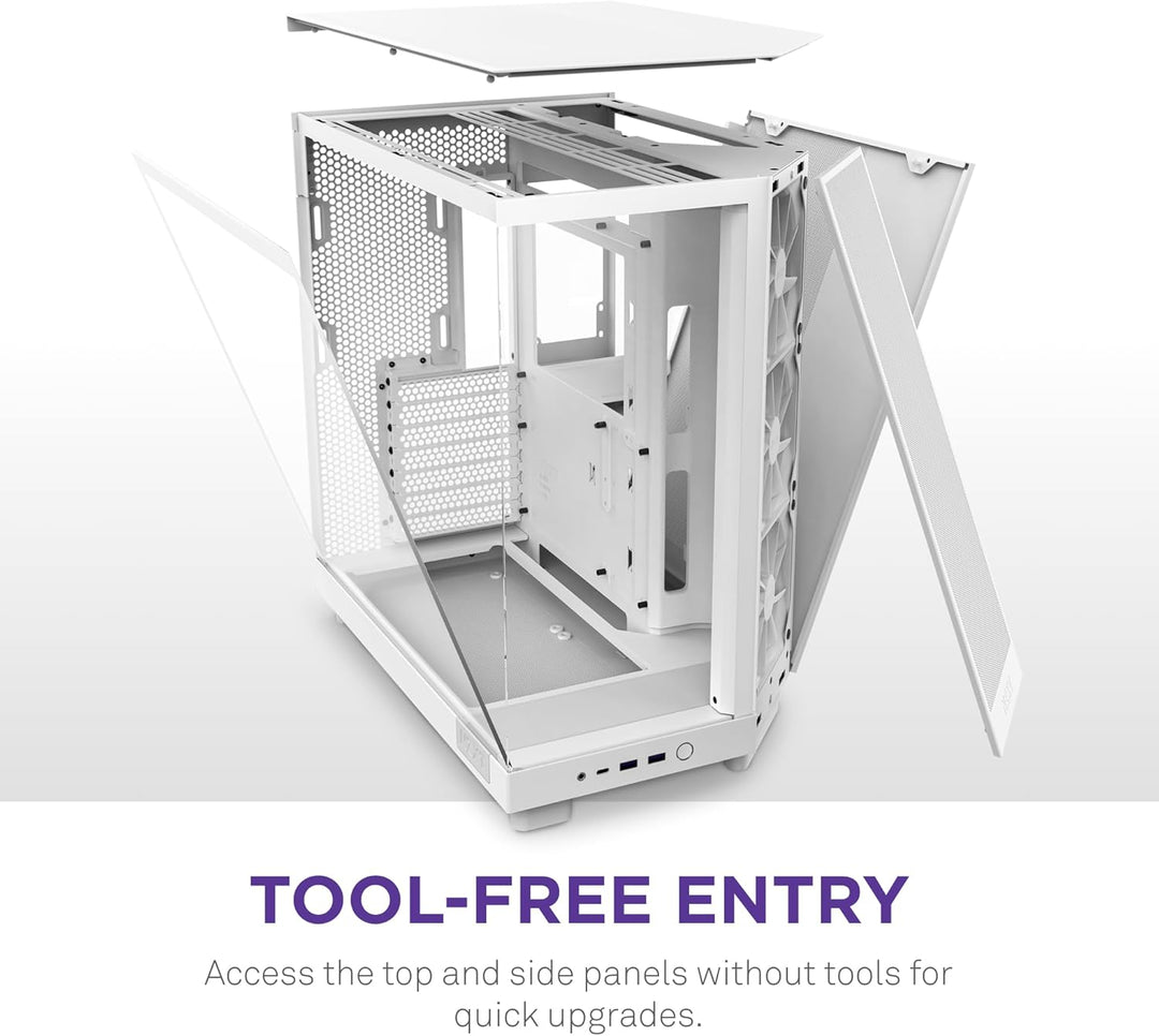 NZXT H6 Flow | CC-H61FW-01 | Kompaktes Mid-Tower Gehäuse mit zwei Kammern | Glaspaneele mit Panorama