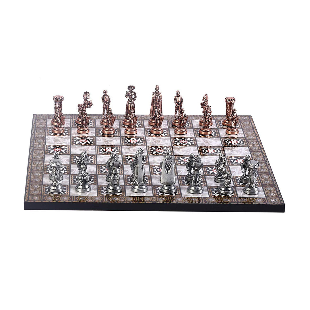 GiftHome Schach aus Kupfer für Erwachsene, mittelalterliche britische Armee, Antikoptik, handgeferti