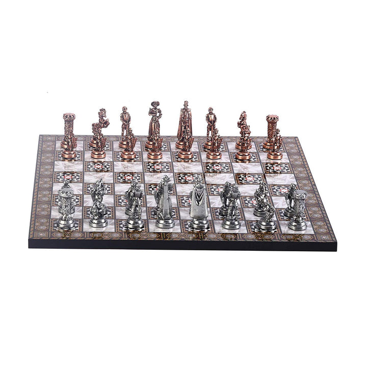 GiftHome Schach aus Kupfer für Erwachsene, mittelalterliche britische Armee, Antikoptik, handgeferti