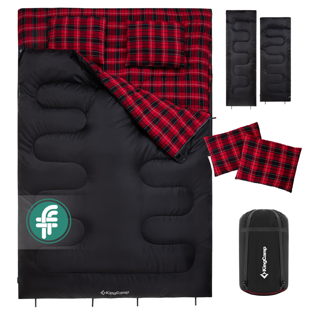 KingCamp Doppelschlafsack Baumwolle Flanell Winter Schlafsack 2 Personen Warmer Deckenschlafsack 3-4
