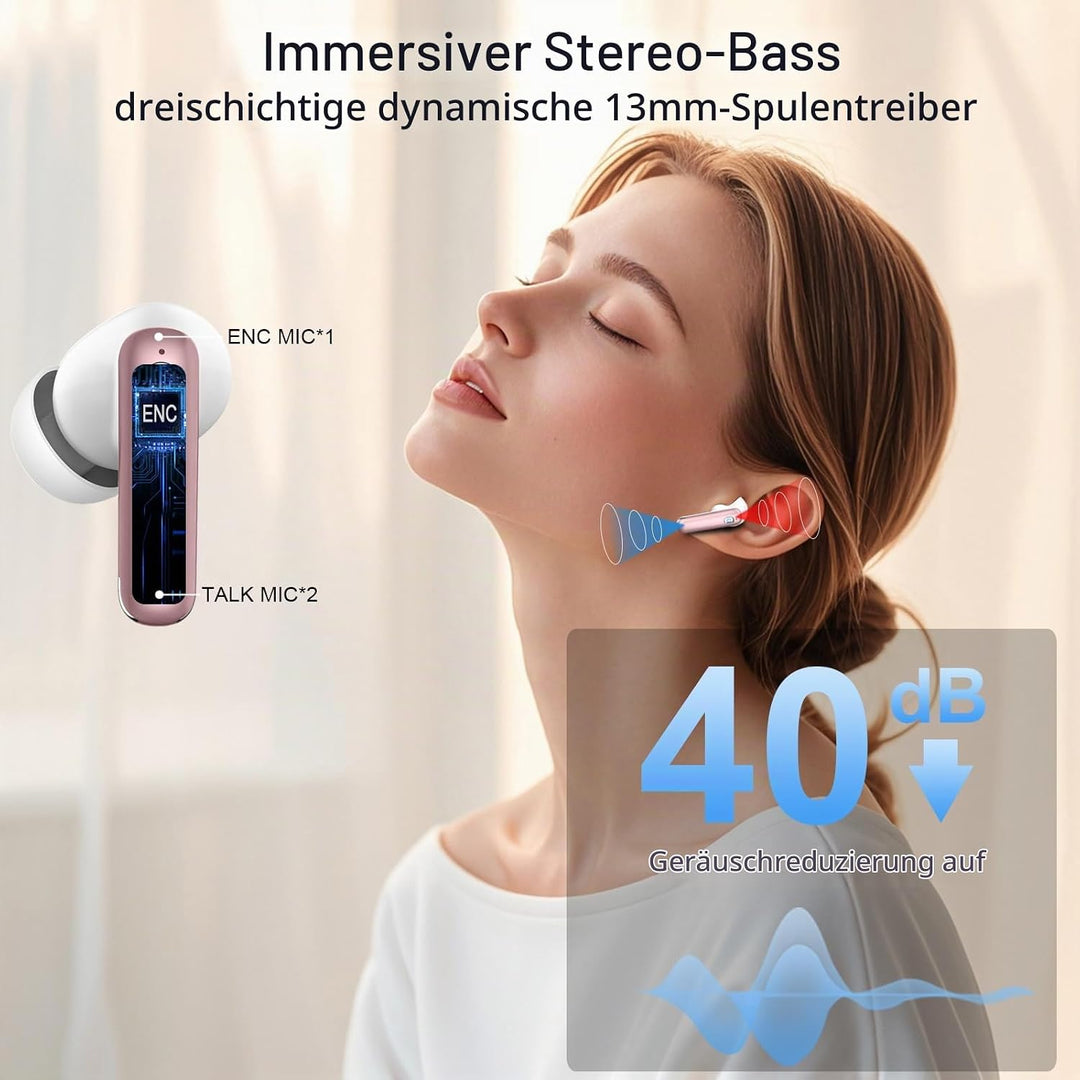Nerunsa Kabellose Kopfhörer Bluetooth 2026, In Ear Ohrhörer mit 50 Std Spielzeit, ENC Noise Cancelli