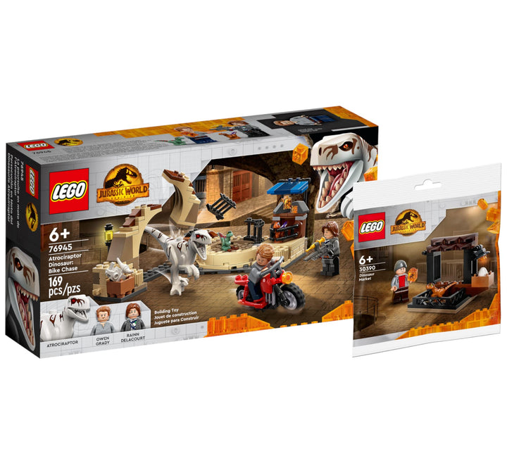 Lego Jurassic World Set - Atrociraptor: Motorradverfolgungsjagd 76945 + Polybag Dinosaurier-Markt 30