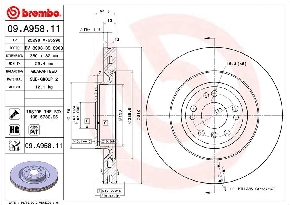 Brembo 09.A190.13 - Hintere/Vordere Bremsscheibe mit UV-Lackierung