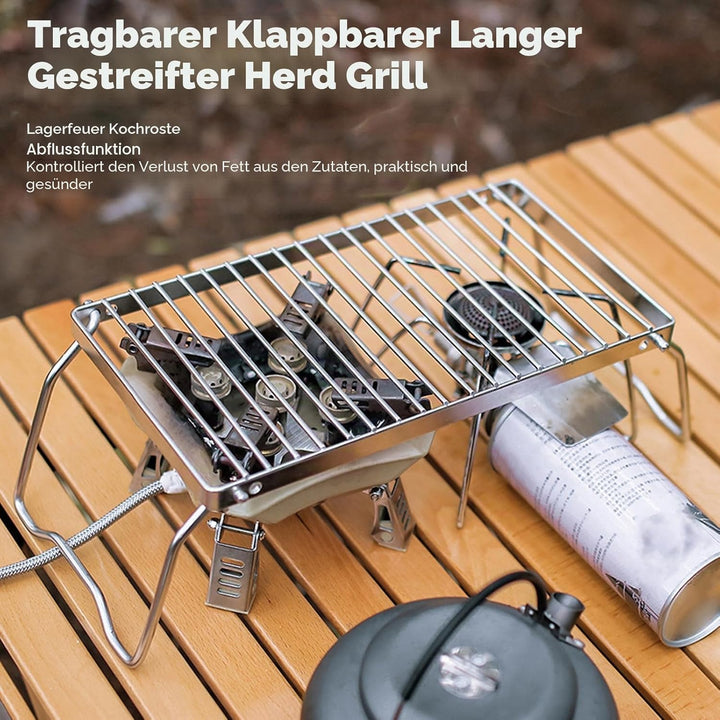 Klappbarer Campingrost aus Edelstahl mit Einstellbarer Höhe, Dickere Lagerfeuer-Grillroste, Abtropfe