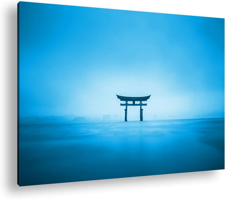 deyoli Schrein in Japan am Meer Format: 80x60 cm Effekt: Monocrome Blau als Leinwandbild, Motiv fert