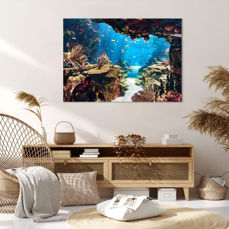 Bilder auf Leinwand 100x70cm Leinwandbild Ozean Riff Fische Koralle Gross Wanddeko Bild Schlafzimmer