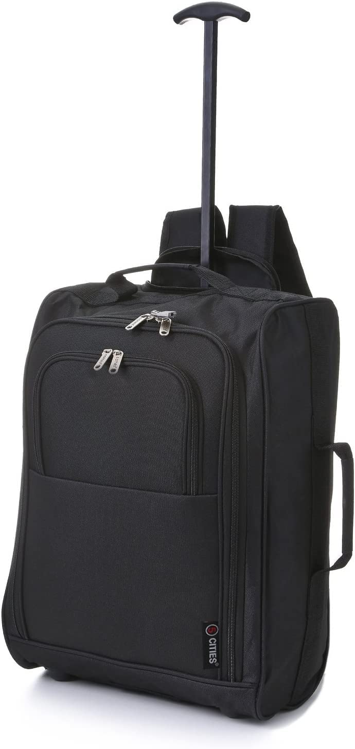 5 Cities 42L Handgepäck Trolley Koffer Rucksäck 2-Rad Bordgepäck Schwarz, Schwarz