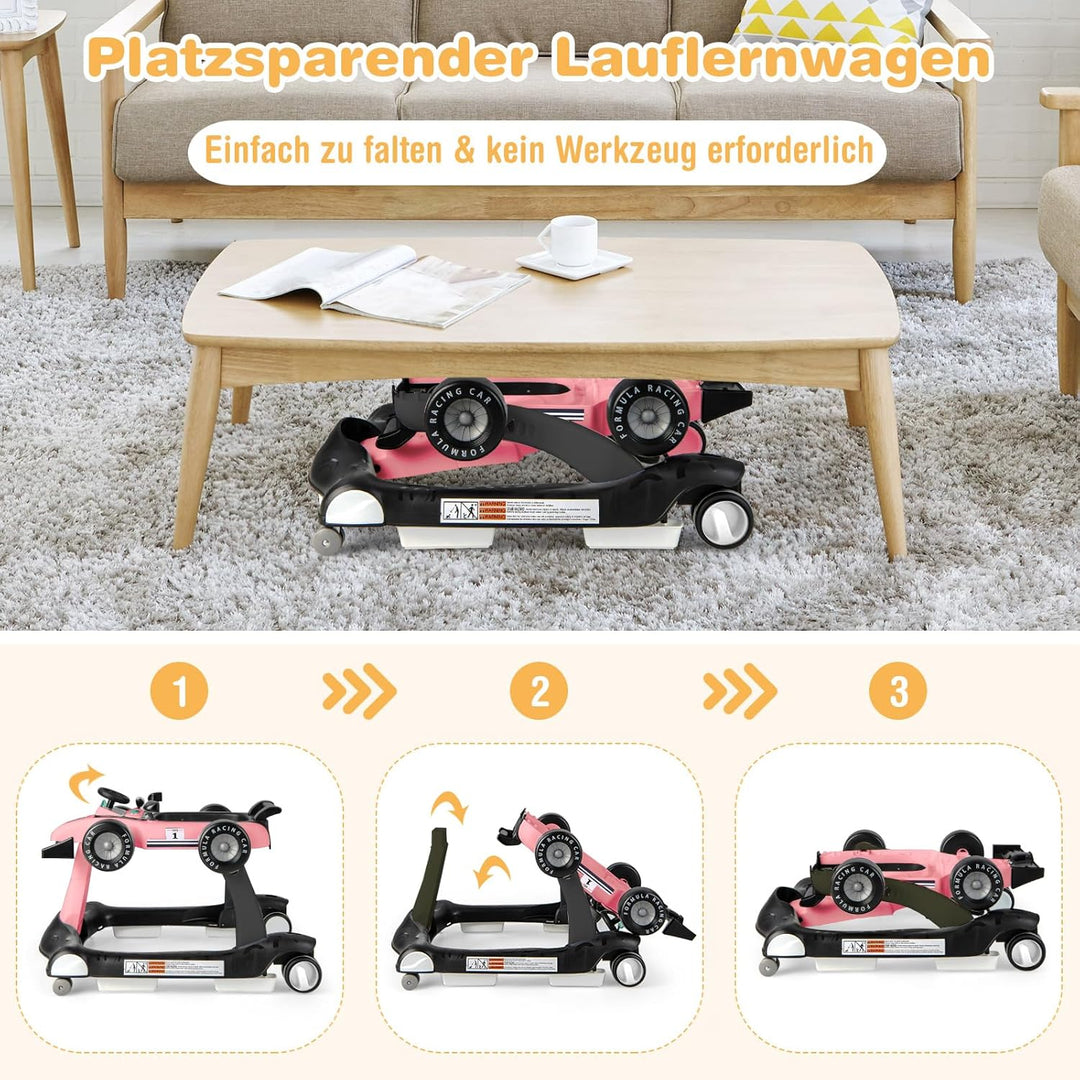 DREAMADE Lauflernhilfe, 4 in 1 Autoförmiger Lauflernwagen mit einstellbarer Geschwindigkeit, Musik &