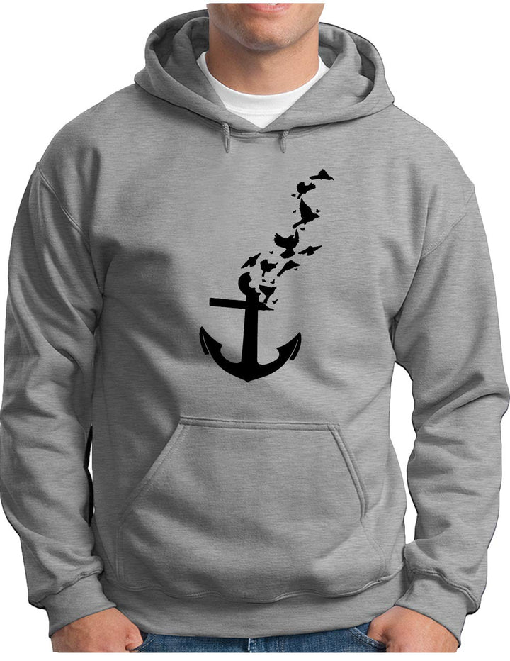 OM3® Birds Anchor Hoodie | Herren | Anker Nautical Seagull Sailor | Kapuzen-Pullover Grau Meliert, X