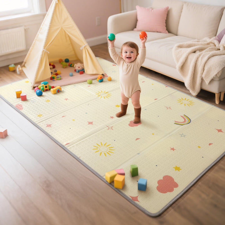 Mallify Krabbelmatte 120x180x1cm für Baby, Faltbar & Schadstofffrei, Beidseitig Verwendbare Spielmat