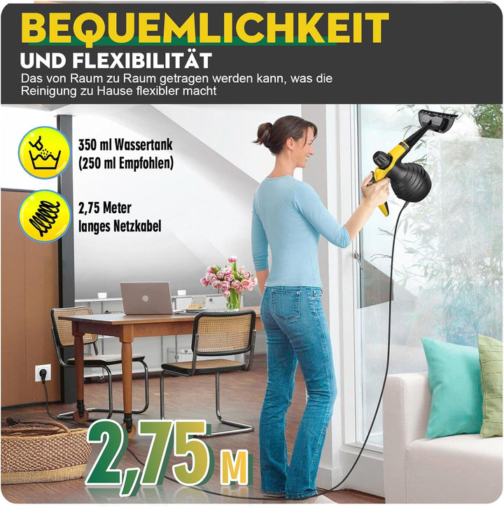 Dampfreiniger, 1050W Hochleistung Dampfreiniger Handgerät, Mit 9 speziellen Fleckenentfernungszubehö