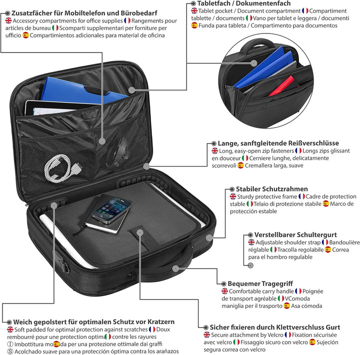 PEDEA Laptoptasche "Premium" Umhängetasche Notebook-Tasche 17,3 Zoll (43,9cm) inkl. Notebookschloss,