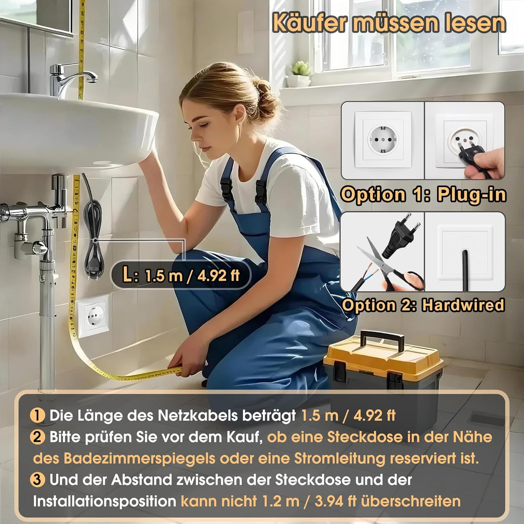 Badezimmer Wandspiegel, Badspiegel Mit Beleuchtung, Spiegel mit LED Licht, Touch Schalter und 3 Farb