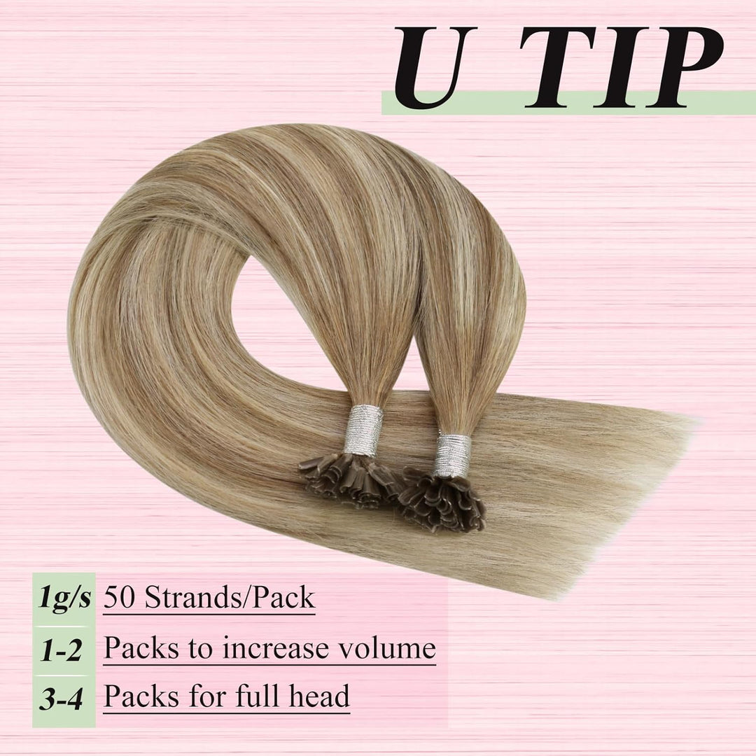 YoungSee Extensions Echthaar Bondings Ombre Bonding Extensions Echthaar Braun Ombre Blond U Tip Exte