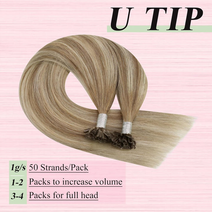 YoungSee Extensions Echthaar Bondings Ombre Bonding Extensions Echthaar Braun Ombre Blond U Tip Exte