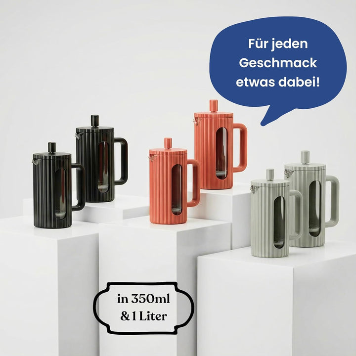 French Press aus Glas – Edelstahlfilter & hitzebeständiges Borosilikatglas – 350 ml – Schwarz Schwar